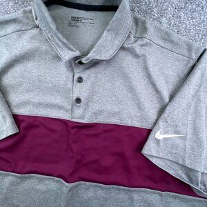 Nike Golf Dri-Fit Standard Fit Gray Maroon Polo Short Sleeve 2XL Polyester Activ